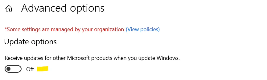 Configuration of updates for other Microsoft products