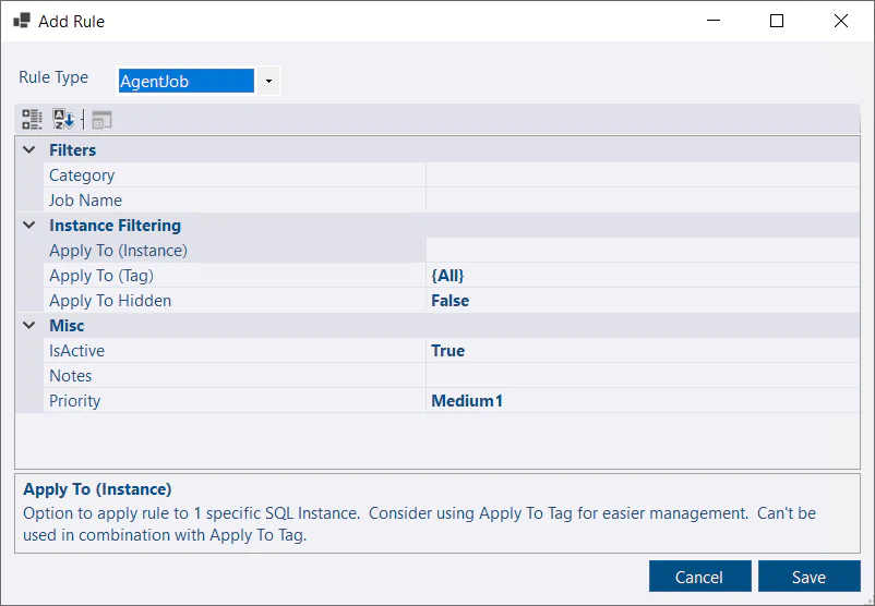 SQL Server Agent job alert rule