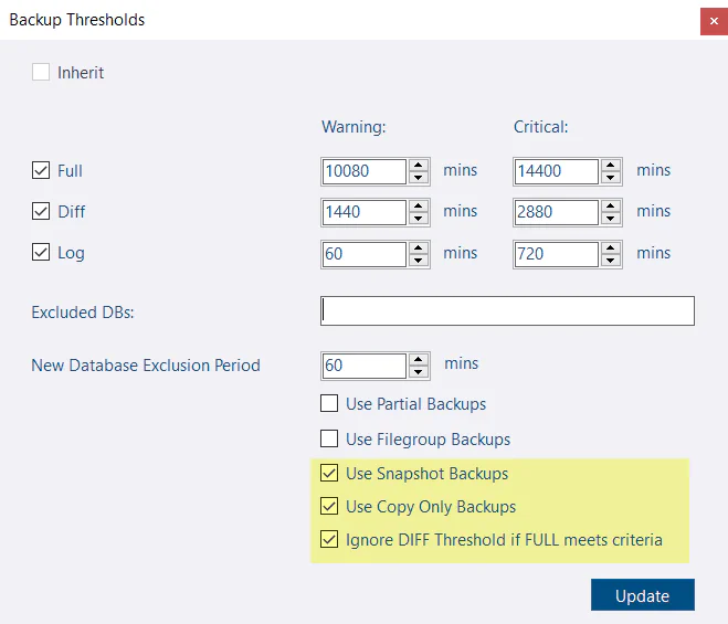 Backup Threshold configuration