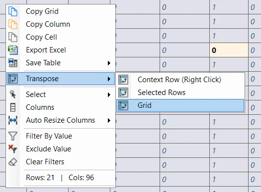 Grid Transpose Context Menu Option