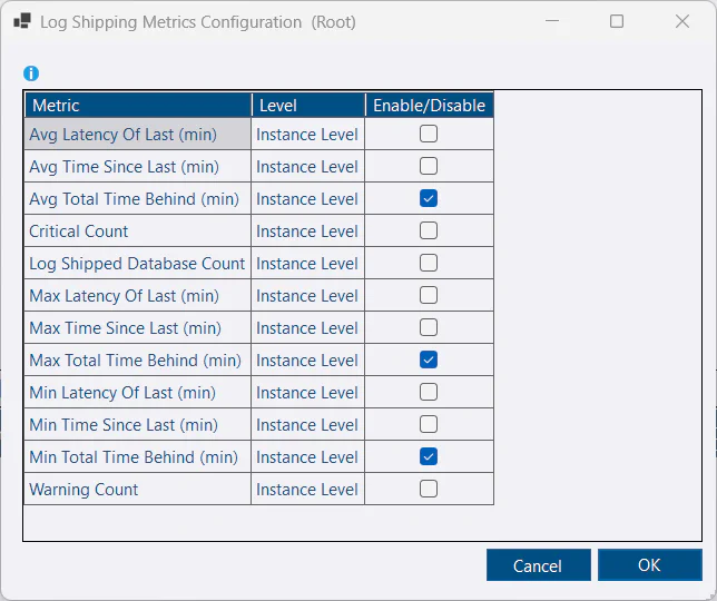 Log Shipping Metrics Config