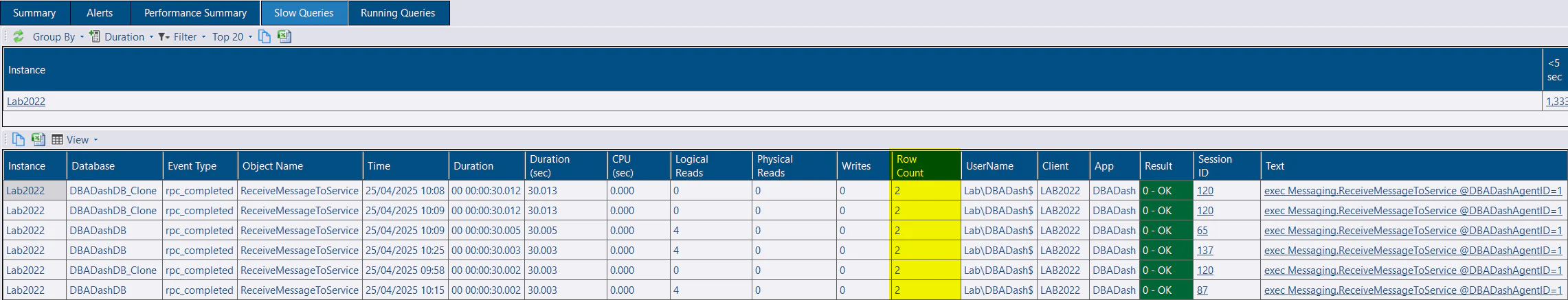 Slow Queries Row Count