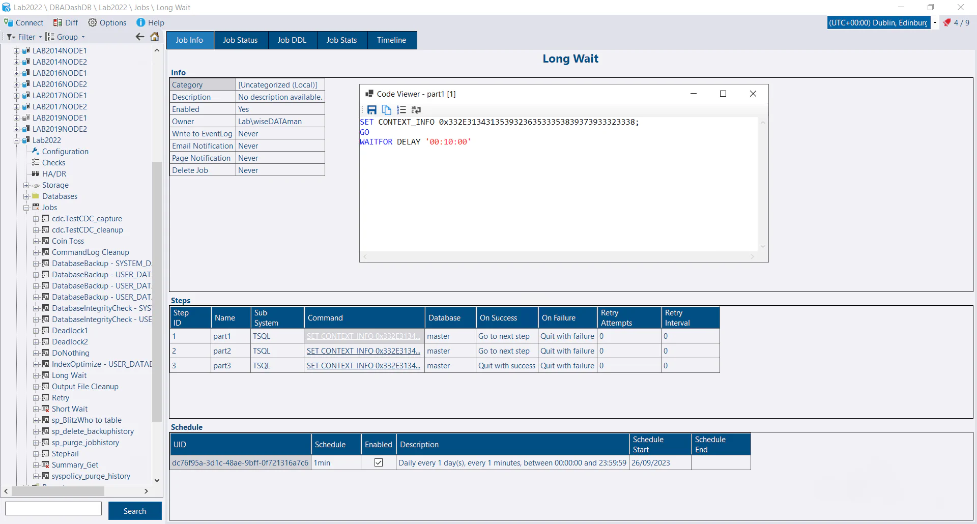 SQL Agent Job Info tab in DBA Dash