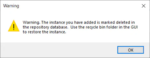 Soft deleted instance warning
