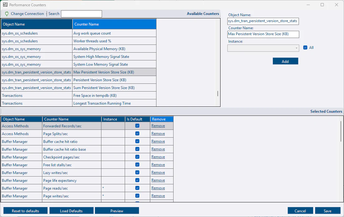Custom performance counters