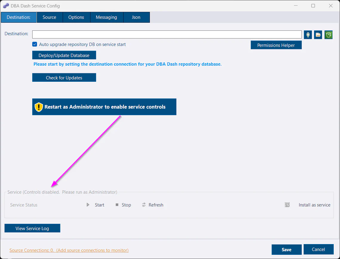 Service Config - Optional Run As Administrator