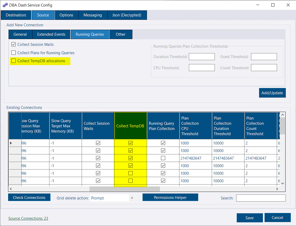 TempDB collection configuration