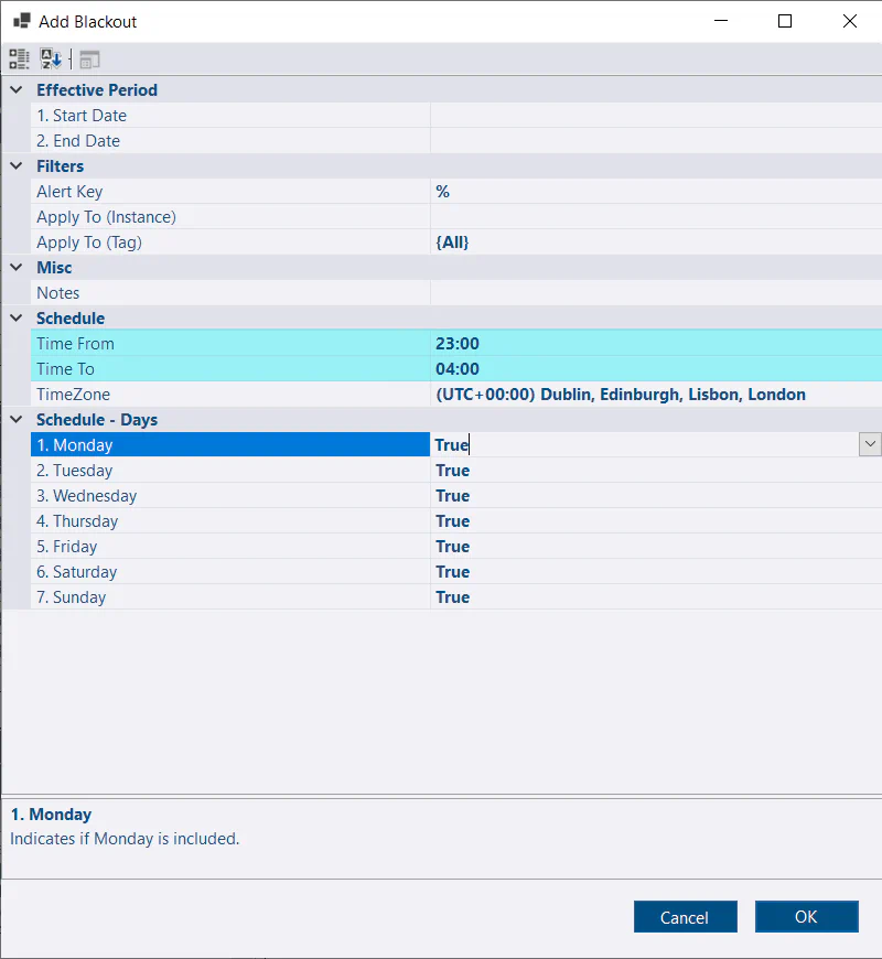 Alert time configuration