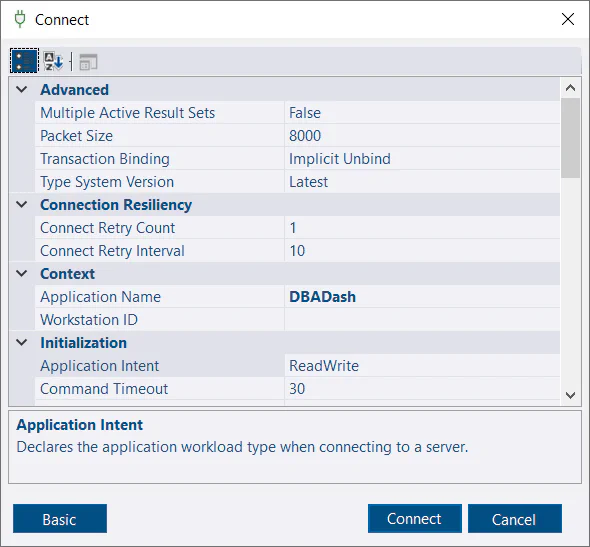 Connection Dialog - Advanced