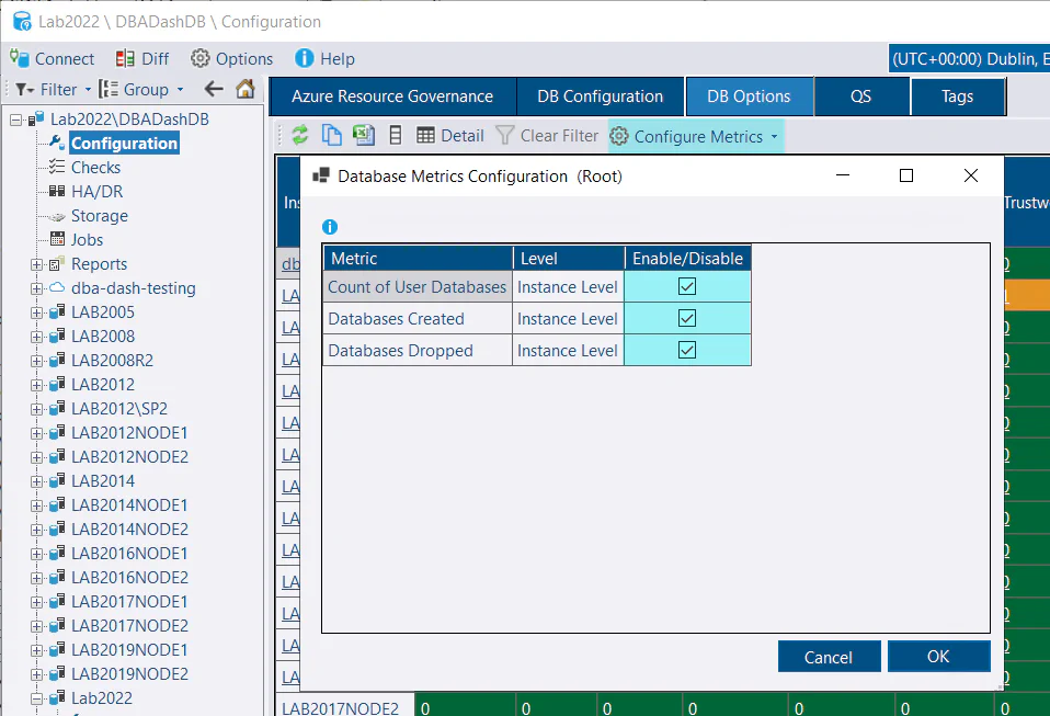 Database Metrics Configuration