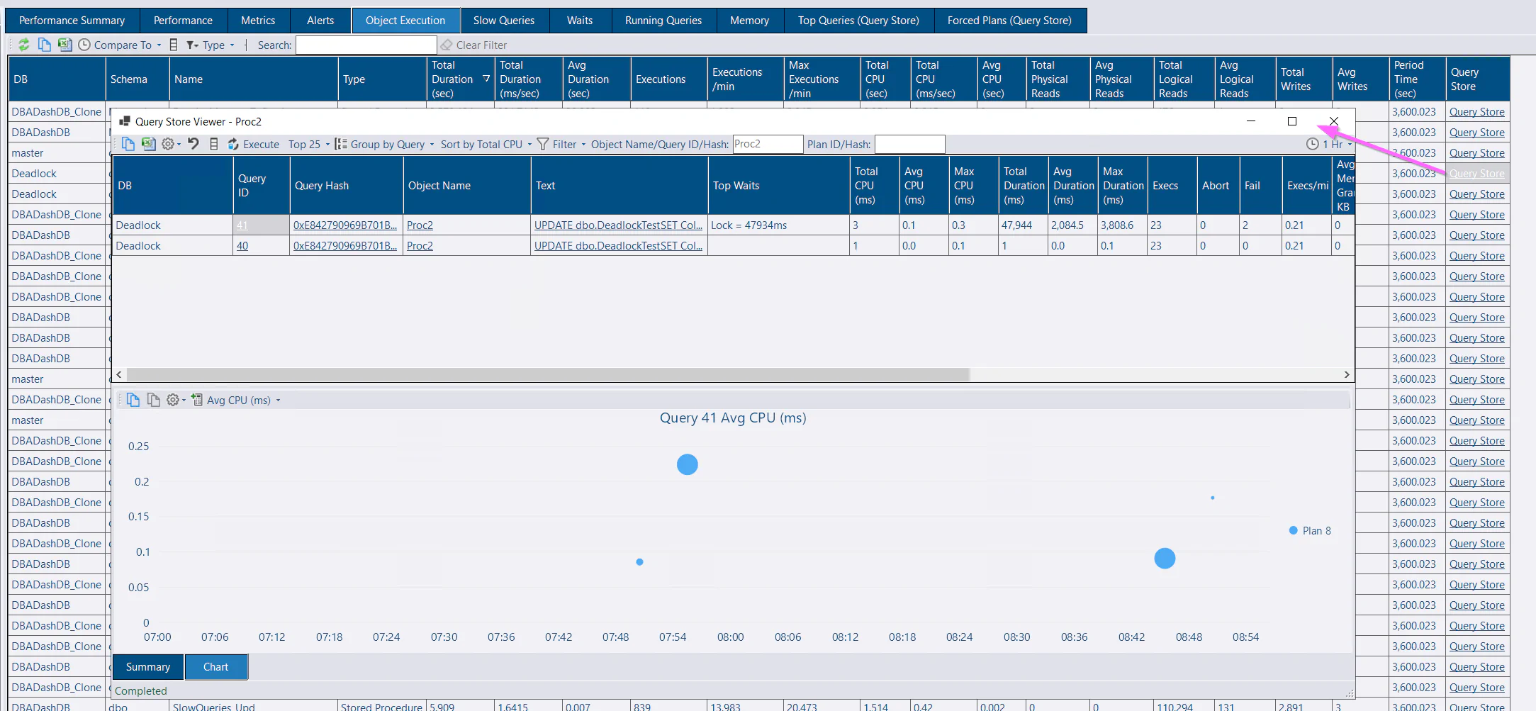 Object Execution Query Store Link