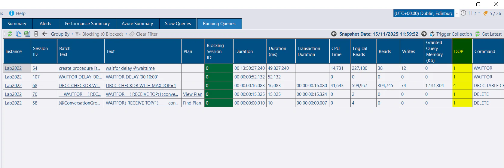 Running Queries - DOP column