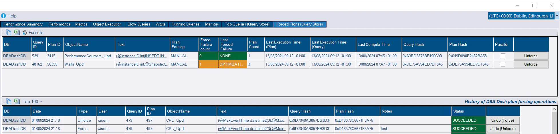 Query Store Forced Plans
