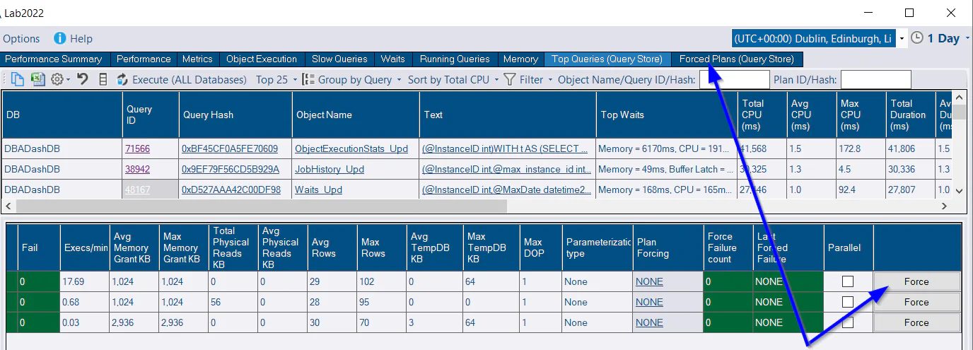 Query Store Plan Forcing