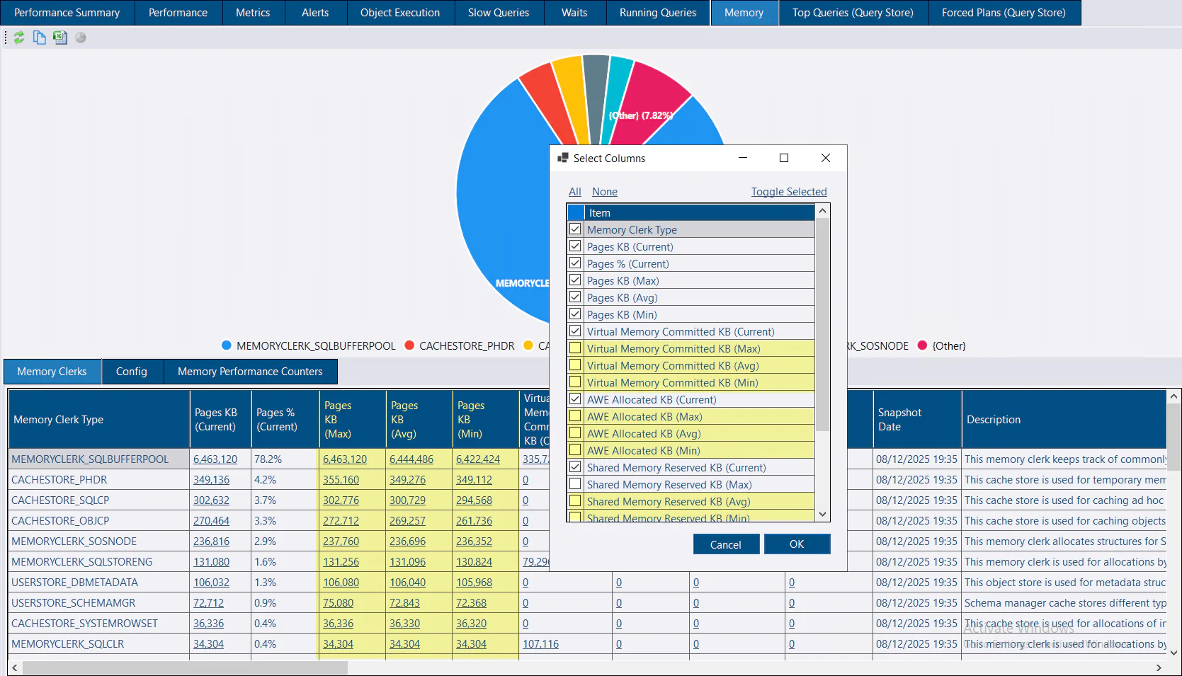 Memory tab improvements