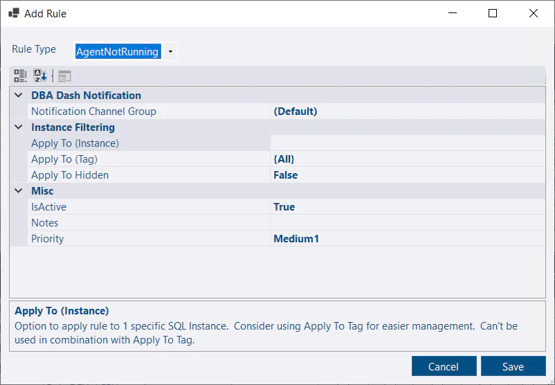 SQL Server Agent not running alert rule
