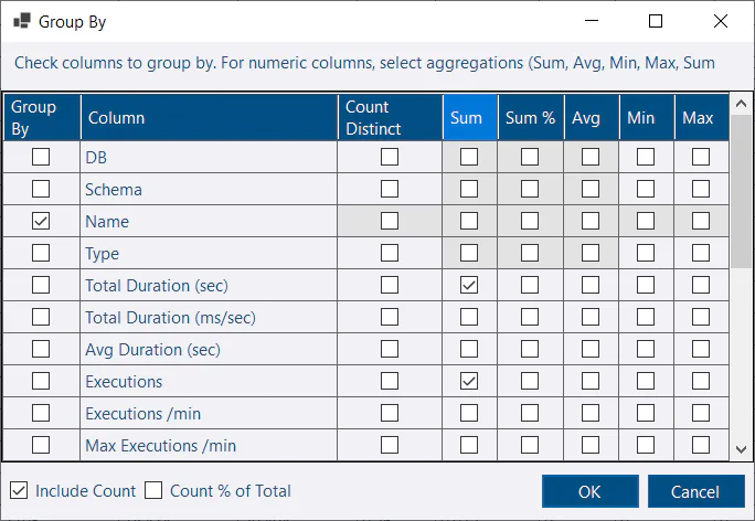 Group By context menu