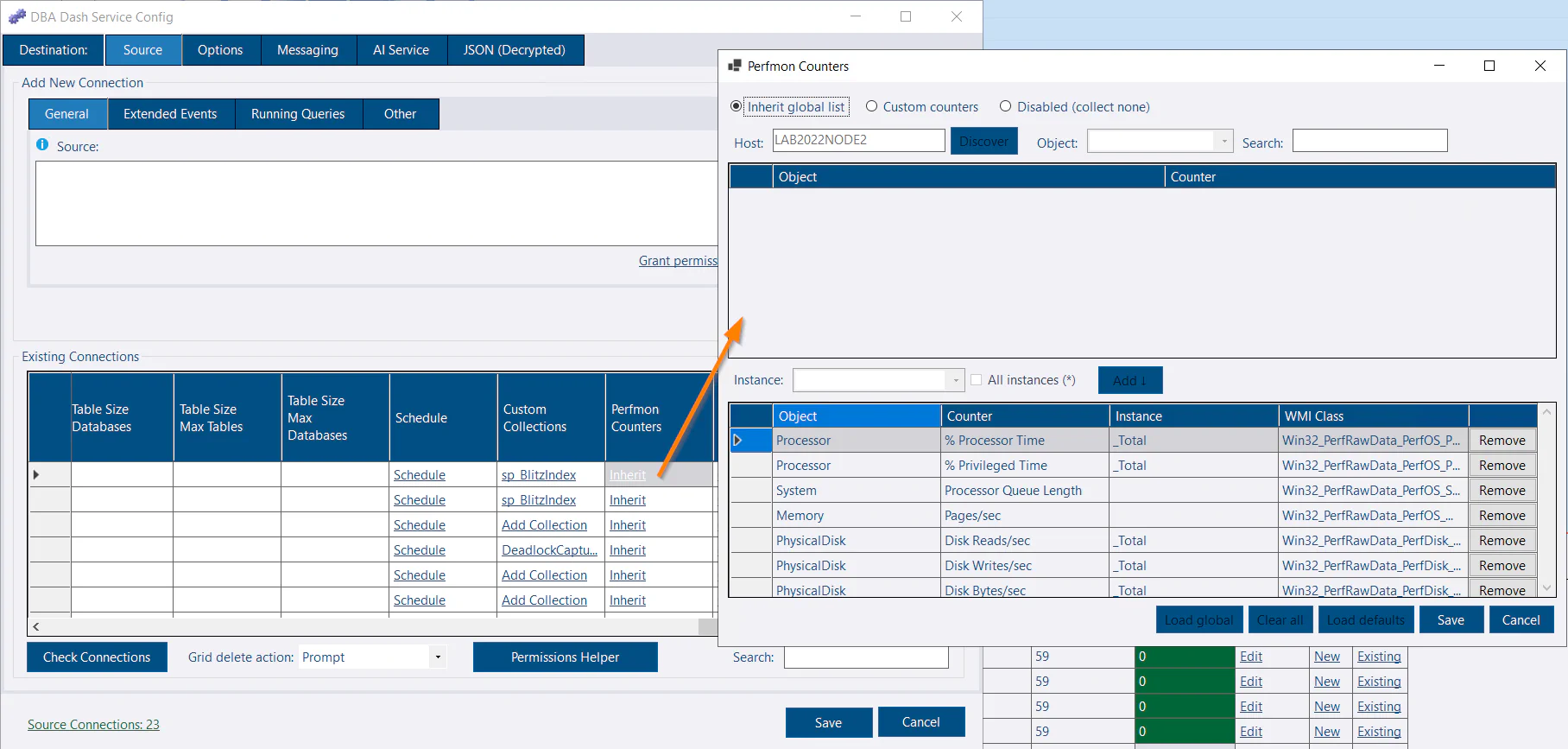 Instance Perfmon counter configuration