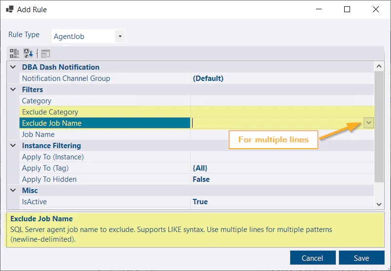 Agent job exclusion filters