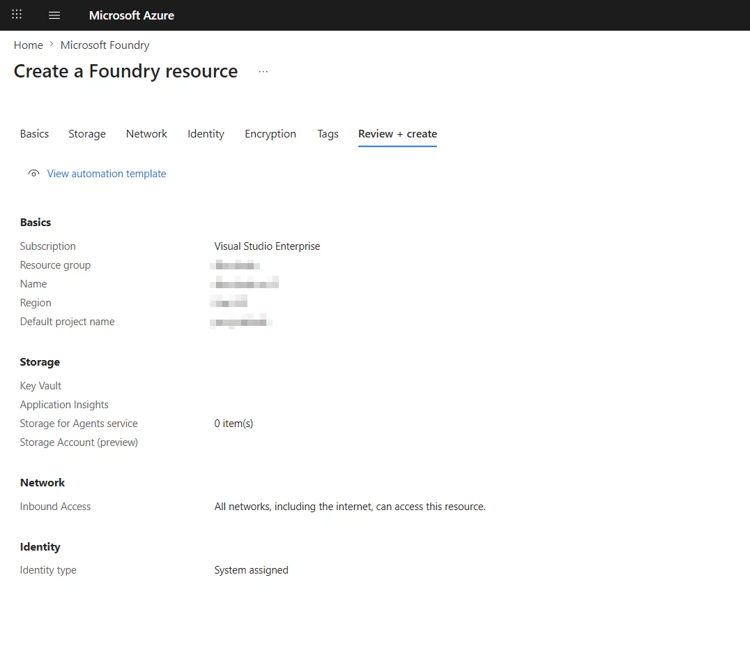 Azure Portal - Create foundry