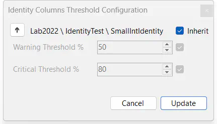 identity columns threshold configuration