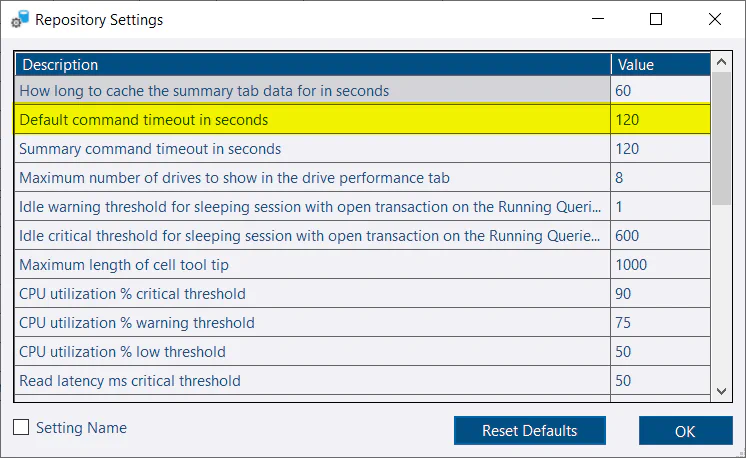 GUI default timeout