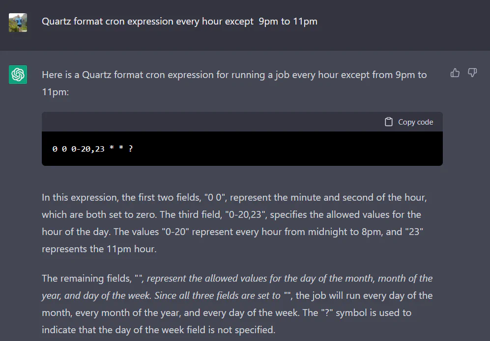ChatGPT cron expression generation