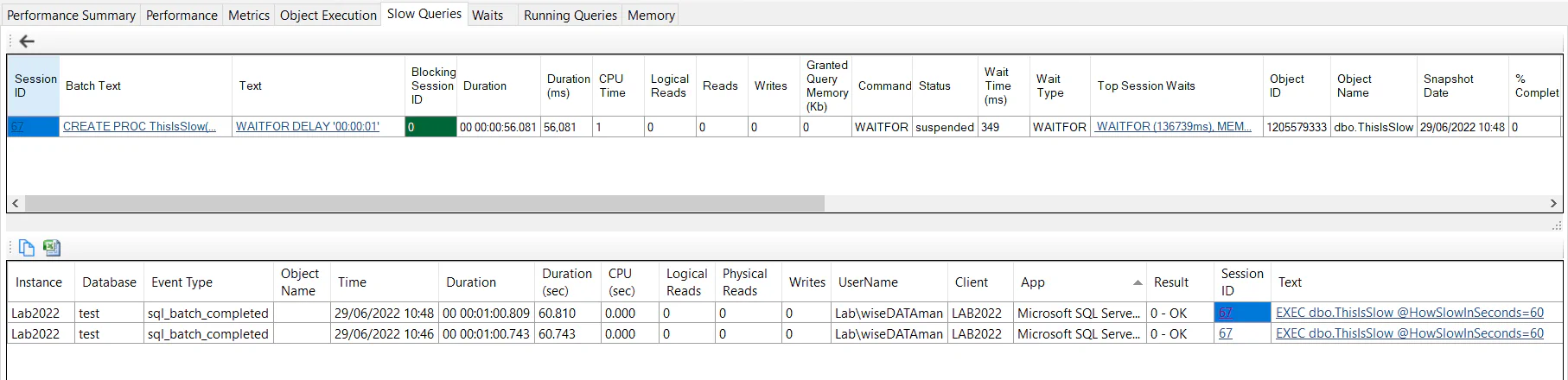 Slow Query Session ID