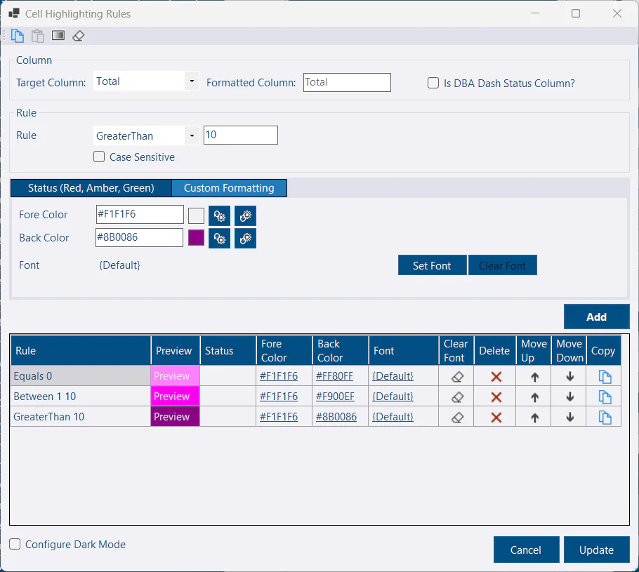 Cell Highlighting Rules