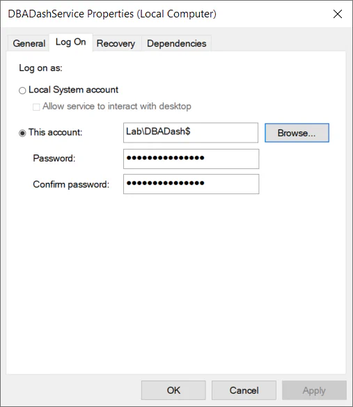 Change service account